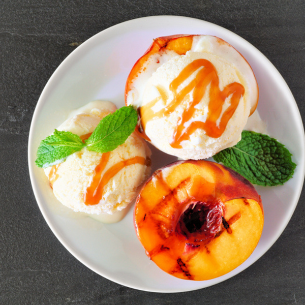 Grilled Peaches with Bourbon Caramel Sauce